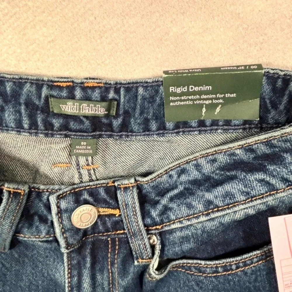 Wild Fable Dark Wash Wide Leg Jeans Womens 00 31L Rigid Denim Mid Rise Baggy Y2K